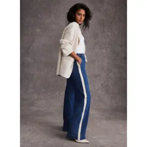 Mint Velvet Indigo Tie Waist Side Stripe Wide Jeans